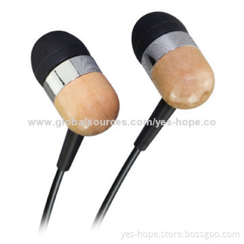 In-ear Wooden Earphones for iPhone with 20Hz to 20kHz Frequency, 32 Ohms Impedance